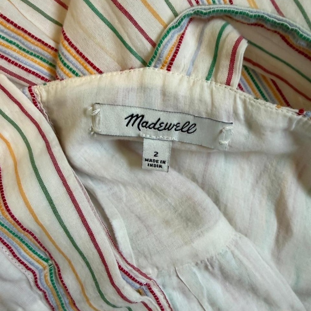 Madewell Striped Button-Back Tiered Dress in Textural Rainbow Stripe - Picture 5 of 5